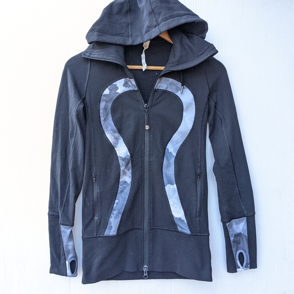 LULULEMON Scuba zip-up hoodie jacket Black with gray tie dye size 2 - Picture 5 of 10